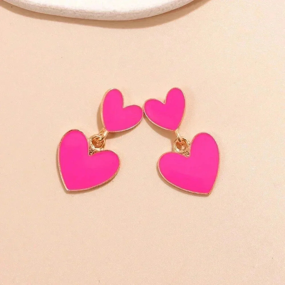 Hot Pink Women's Fashion Heart Drop Earrings